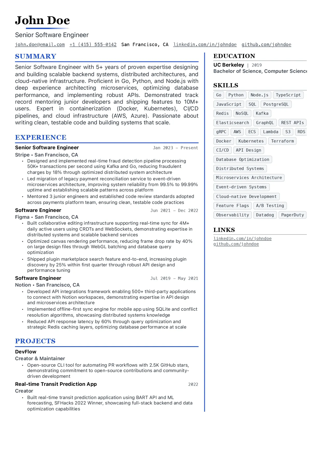 Modern Two Column template preview