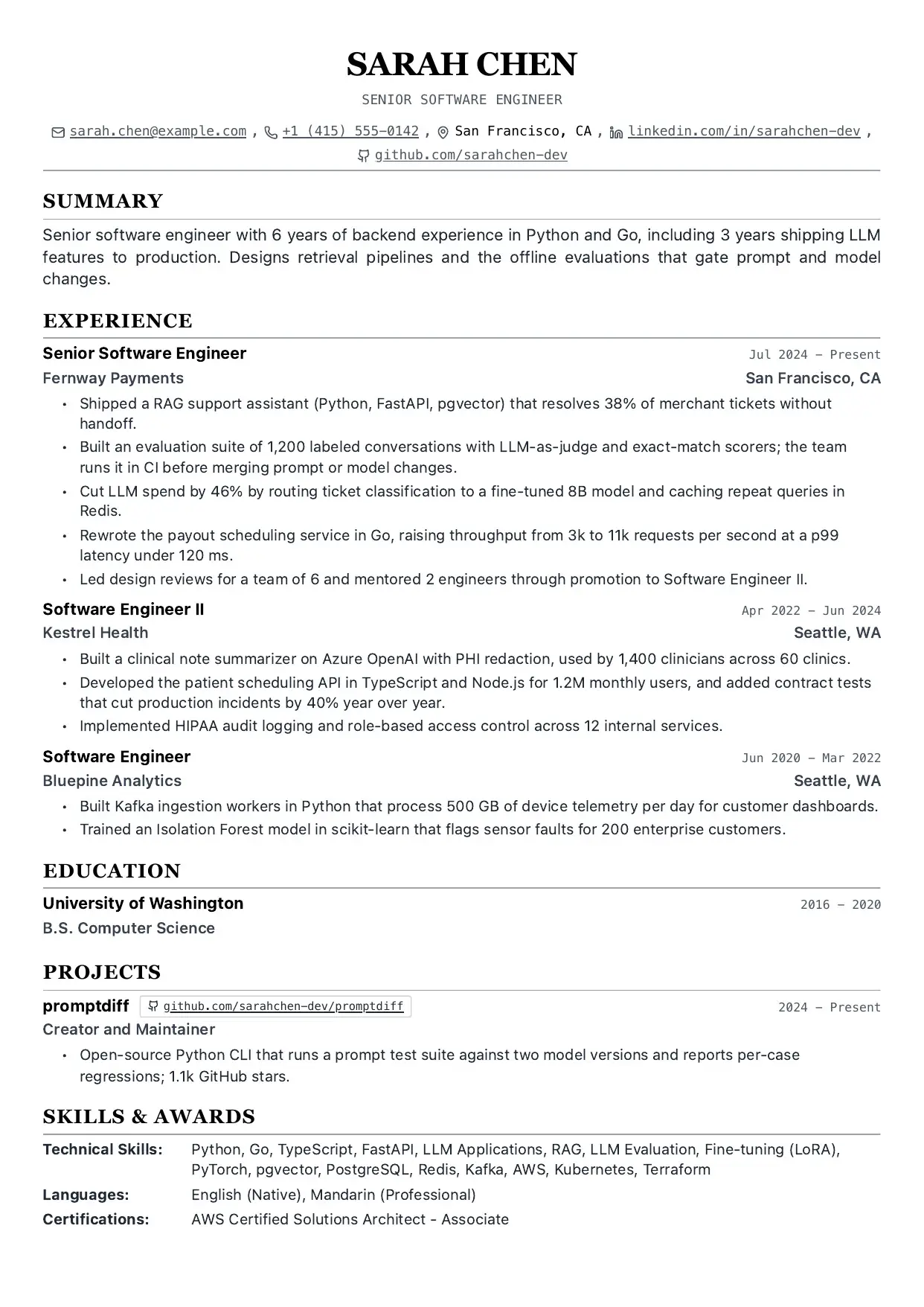Single Column template preview