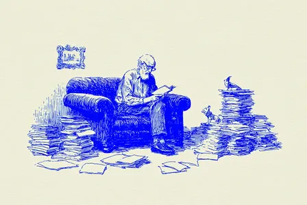 Um homem idoso sentado lendo um livro