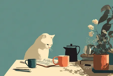 Um gato sentado à mesa escrevendo