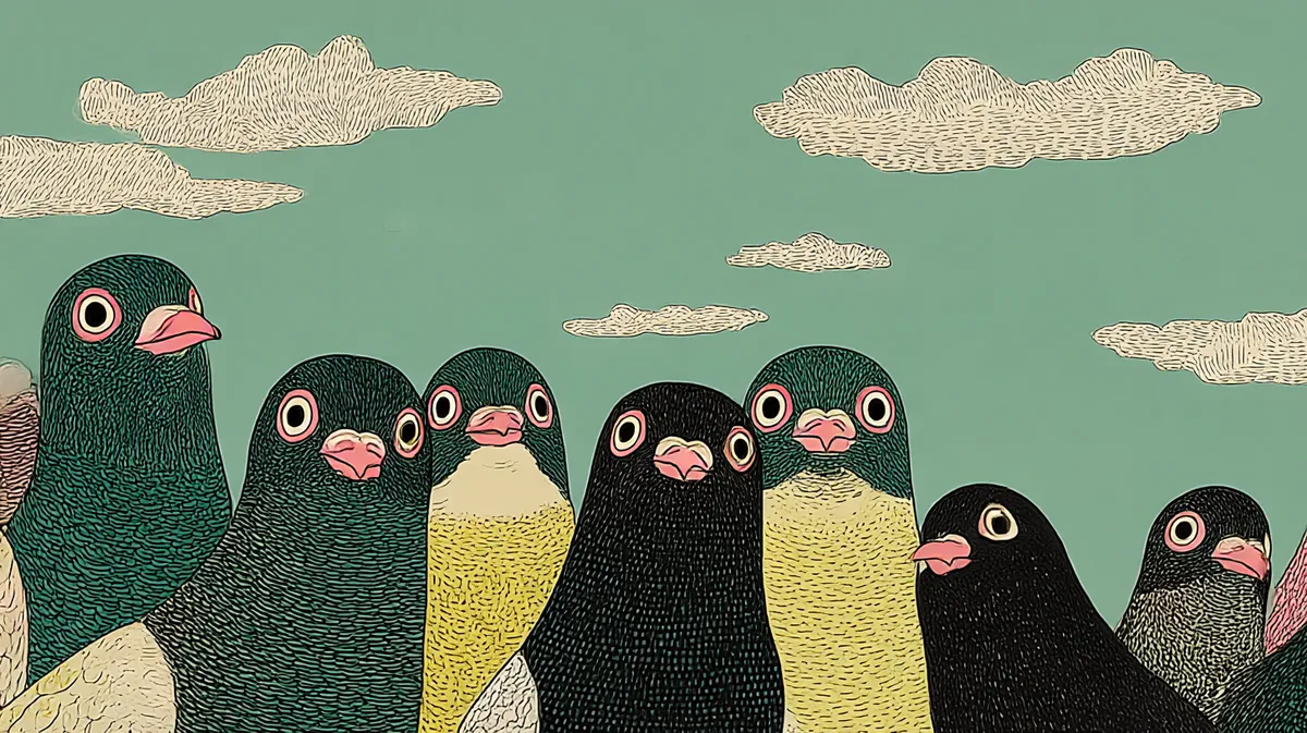 Pigeons standing together in a circle