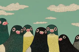 Pigeons standing together in a circle