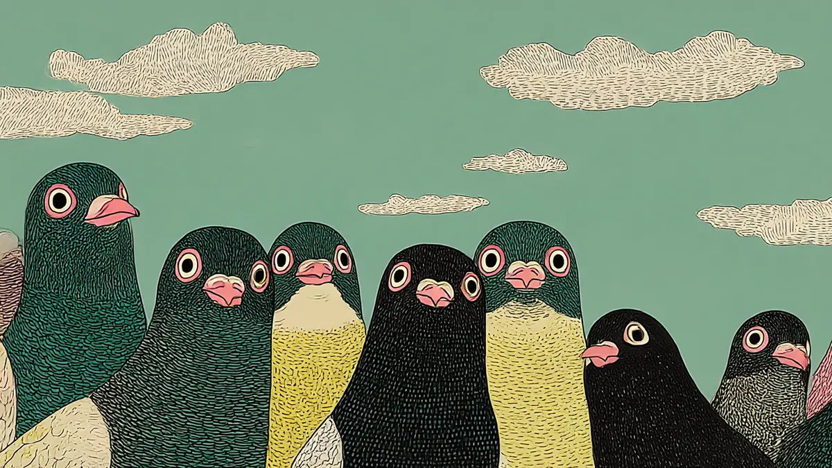 Pigeons standing together in a circle